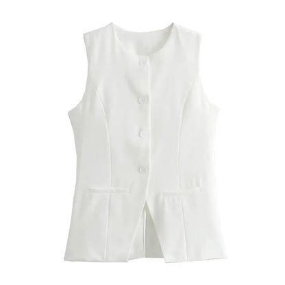 MUJER 2025 White Sleeveless Vest Women Button Summer Vests for Women Jacket Pink Vest Top Women Streetwear Women's Tailored Vest