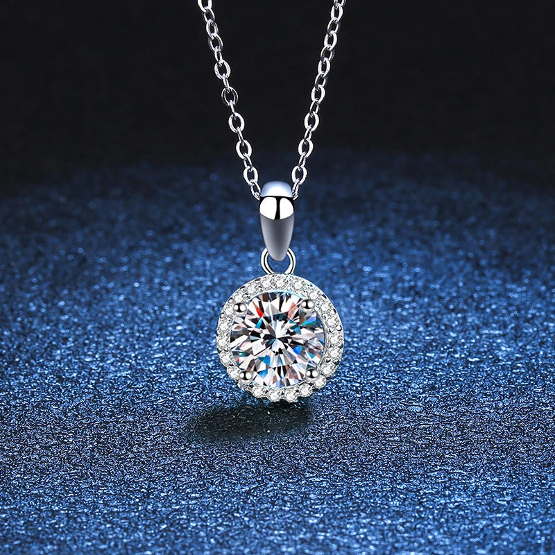 NeeTim 1 Carat Real Moissanite Pendant For Women Lab Diamond Necklace 925 Sterling Silver Fine Jewelry Girl Valentine's Day Gift