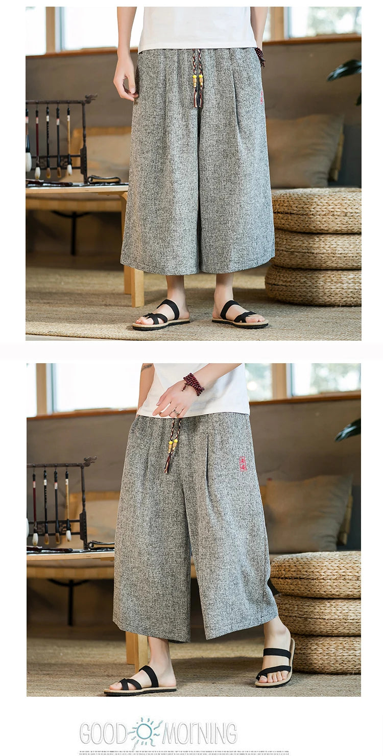 Japan Style Kimono Pants Men Bath Pant Japanese Samurai Harajuku Casual Loose Mens Shorts Yukata Wide Leg Trousers Plus Size 5XL