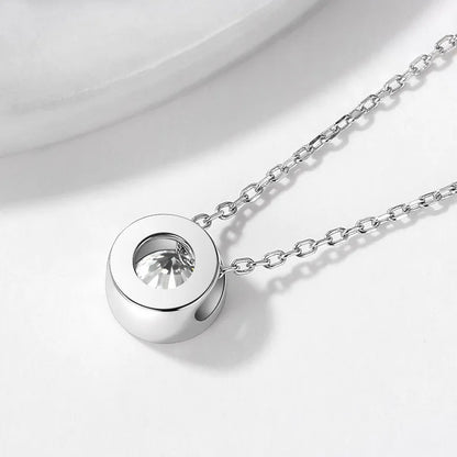 Lycfn 1CT Round Bezel Setting Moissanite Pendant Necklace For Women 925 Sterling Silver With GAR Clavicle Bubble Chain Jewelry