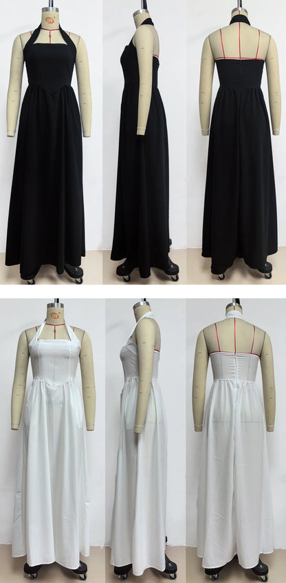 Fashion Halter Neck Long Dresses Women 2024 Summer New Sexy Backless Temperament Commuting Maxi Dress Female Streetwear Vestidos