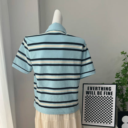 Hirsionsan Polo Neck T Shirt Women Soft Chic Tees 95% Cotton Jumper Clothes Loose Casual Pullover 2025 Summer New Crop Tops
