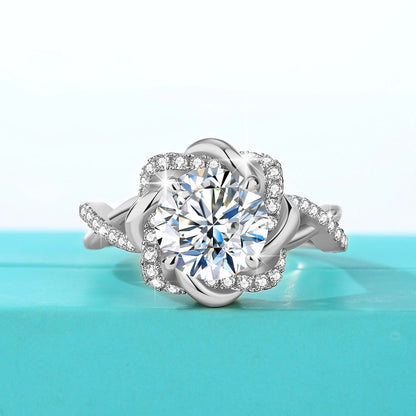Braid Twist Halo Ring 925 Sterling Silver Wedding Jewelry Solitaire Moissanite Rings for Women Engagement Anniversary Gift