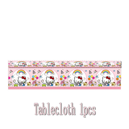 kawaii Sanrio Birthday Party cutlery plate Disposable Banner Cake Topper Hanging Flag Hello Kitty Balloons Birthday Decorations