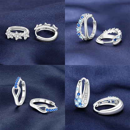 New 925 Silver Blue Zircon Star Earrings Interactive Love Wave Hoop Earrings Original Jewelry Fot Wedding Birthday Women Gifts