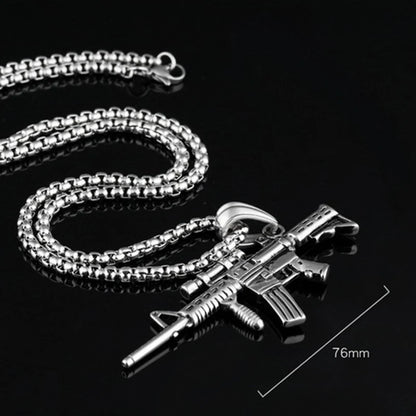 Men's Machine Gun Pendant Necklace Hip Hop Punk Black Gold Color Stainless Steel Chain Retro Accessories Hippie Rapper Jewelry