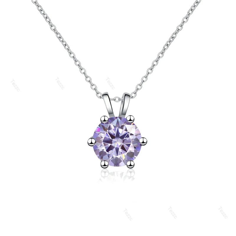 Tezzc 1CT Sparkling Luxury Moissanite Lab Diamond Pendant Necklace for Women 925 Sterling Silver High Quality Fine Jewelry