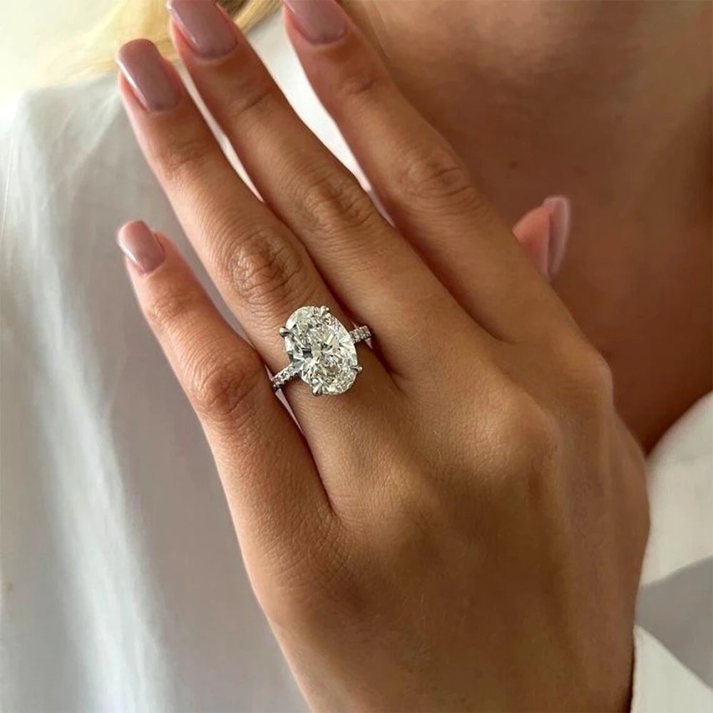 1/2/3/4カラット オーバルカット フルモアサナイト 婚約指輪 レディース ソリティア ヒドゥンハロー ダイヤモンド S925シルバー 結婚指輪 GRA付き