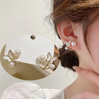 925 Silver Needle Hollow Crystal Swan Earrings For Women Korean Jewelry 2025 Trending New Luxury Animal Pearl Stud Earrings Gift