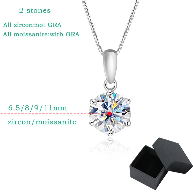 Smyoue 0.5-5CT D Color Zircon/moissanite Necklace for Women Sparkling Lab Diamond Pendant 925 Sterling Silver Wedding Jewelry