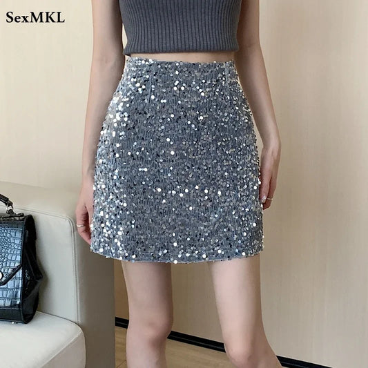 ハイウエスト スパンコール カジュアル Aライン スカート レディース 2025 エレガント 韓国ファッション Y2K 服 甘くて可愛い 黒 マイクロスカート 原宿