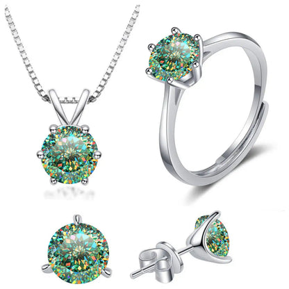 925スターリングシルバー 1CT*4 Dカラー モアサナイト リング イヤリング ネックレス セット ファインジュエリーセット エレガント レディースジュエリー パーティー ウェディング用