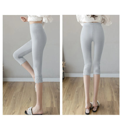 Women Summer Hollow Lace Stretch Leggings Sports Fitness Skinny Pants Crop 3/4 Length Leggings Capris Cropped Modal Pant