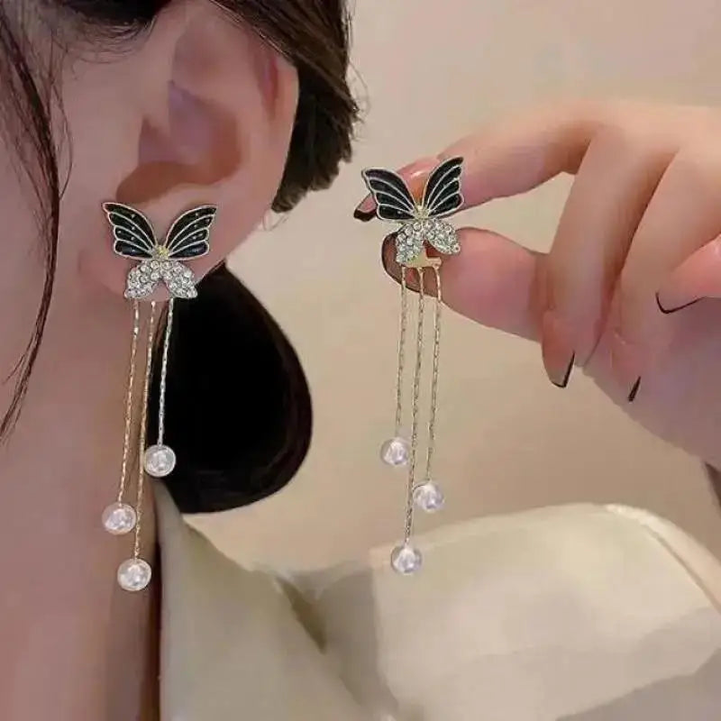 925 Silver Needle Korean Fashion Tassel Pearl Earrings For Women Jewelry 2025 Trending New Vintage Women's Pearl Drop Earrings