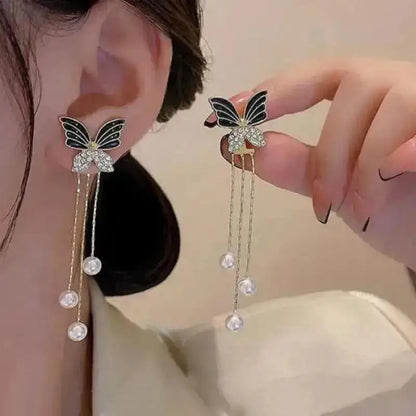 925 Silver Needle Korean Fashion Tassel Pearl Earrings For Women Jewelry 2025 Trending New Vintage Women's Pearl Drop Earrings