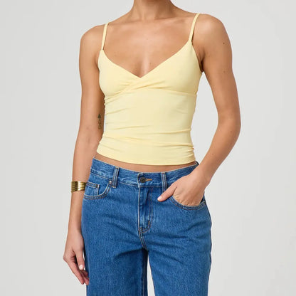 Y2k Clothes Women's Summer Cropped Cami Tops Sleeveless Open Back V Neck Solid Color Slim Fit Tank Tops
