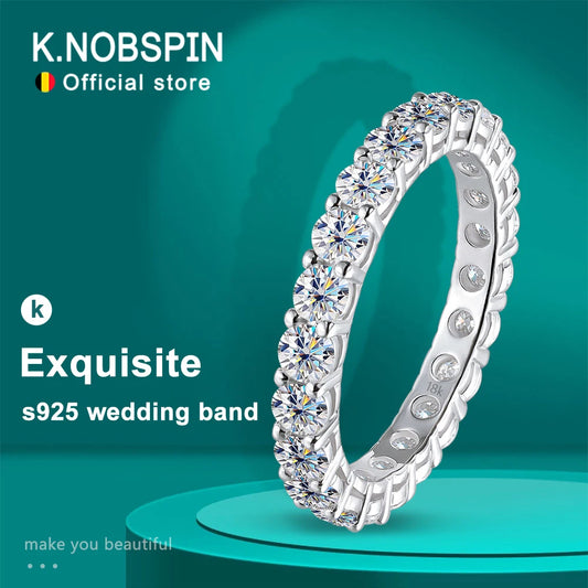KNOBSPIN 3mm ラウンドモアサナイトリング 18K ホワイトゴールドメッキ 925 スターリングシルバー ファインジュエリー 結婚指輪 婚約指輪 レディース メンズ