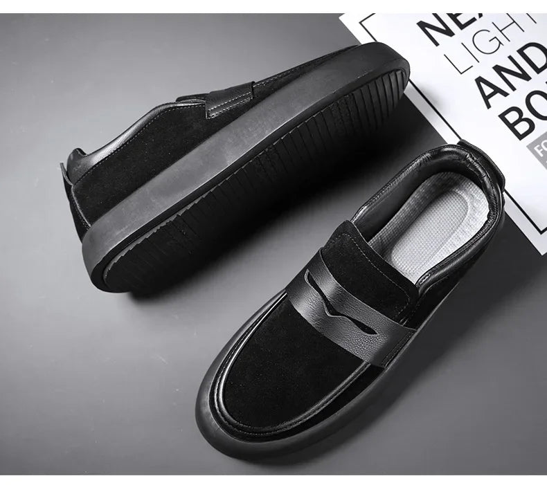 Loafers Men Shoes Leather Walking Shoes Business Non-slip Soft Bottom Work Loafers Round Flat Bottom Footwear Outdoor Sneaker