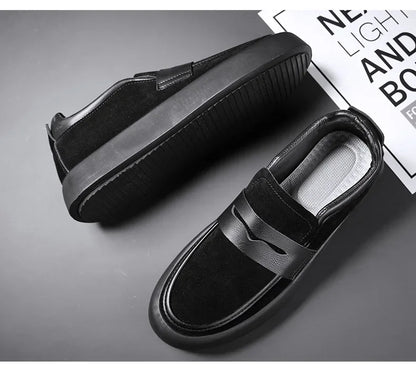 Loafers Men Shoes Leather Walking Shoes Business Non-slip Soft Bottom Work Loafers Round Flat Bottom Footwear Outdoor Sneaker