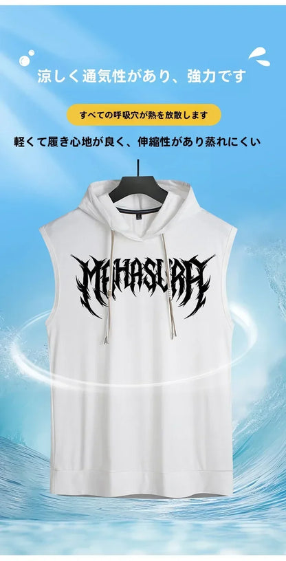 L-9XL メンズ フード付きベスト プラスサイズ タンクトップ 夏 トレンド ティーンズ ボーイズ スポーツ ノースリーブ Tシャツ 通気性 ゆったり Tシャツ 40kg-165kg