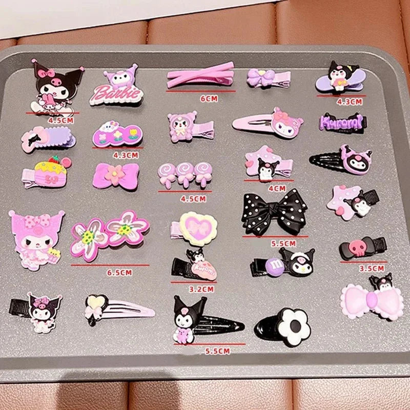 New 14pcs Cute Sanrio Kuromi Hairclip Headwear For Girls Anime Cartoon Fashion Hairpin Hair Accessories Kids Birthday Gift