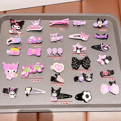 New 14pcs Cute Sanrio Kuromi Hairclip Headwear For Girls Anime Cartoon Fashion Hairpin Hair Accessories Kids Birthday Gift