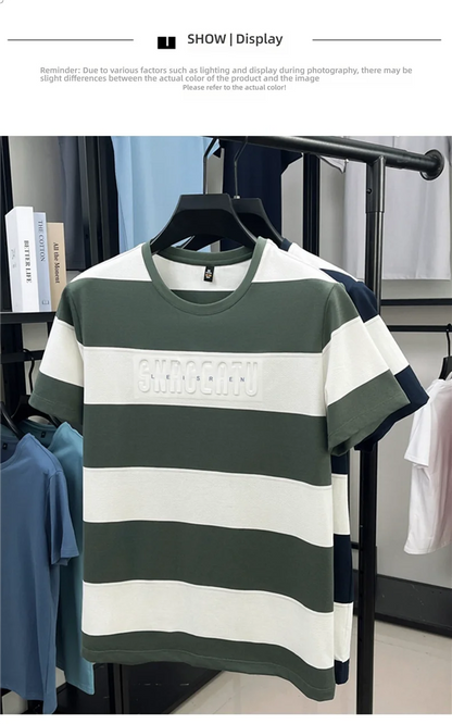 Top Grade Yarn Dyed Striped New Summer Tops Designer Round Neck Tshirt Men 2025 Brand Short Sleeve Casual Fashion Men Clothing