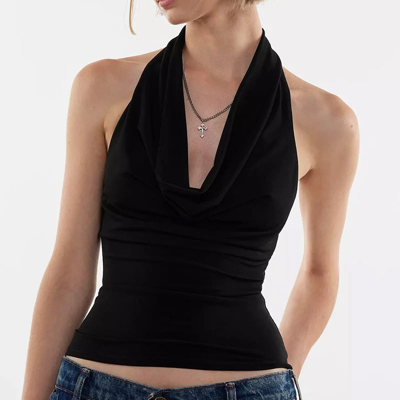 Summer New Tank Women Sexy Sleeveless V-Neck Lady Crop Top Fashion Black Backless Streetwear Casual Slim Tank Elegant Clothing
