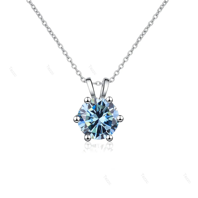 Tezzc 1CT Sparkling Luxury Moissanite Lab Diamond Pendant Necklace for Women 925 Sterling Silver High Quality Fine Jewelry