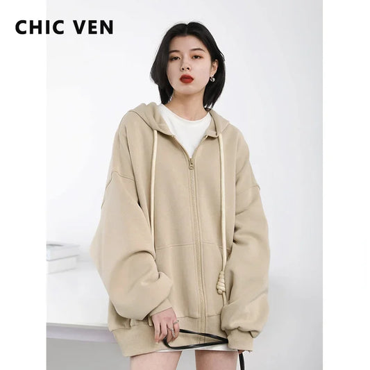 CHIC VEN レディース パーカー スウェットシャツ カジュアル ゆったり スポーツ レディース ジャケット ストリートウェア レディースコート ファッション トップス 春 秋 2022