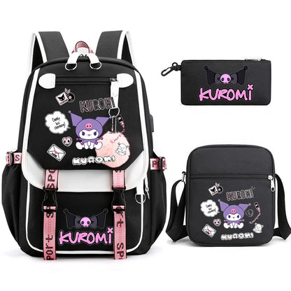 Kuromi Student Backpack 3pcs Cartoon Rucksack Girls School Bag High Capacity Women Backpack Female Cute Leisure Travel Mochilas