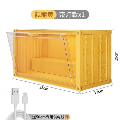 35x17x19cm Cool Large Storage Box Display Sound-activated Lamp Container Rack Cabinet PP Material Bubble Mat Doll Display Box