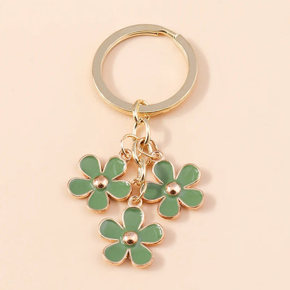Cute Enamel Keychain Colorful Sakura Flower Key Ring Sweet Key Chains for Women Girls Handbag Accessories DIY Jewelry Gifts