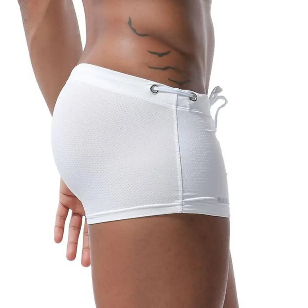 Summer Men Swim Shorts Low-rise Swimwear Beach Tight Swimming Trunks With Waist Tie Swimsuit Sports Surf Shorts Trunks 남자 수영복