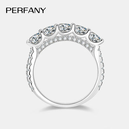 PERFANY 4mm Sparkling Moissanite Ring for Women S925 Pure Silver Certified Diamond Wedding Band Fashion Jewelry