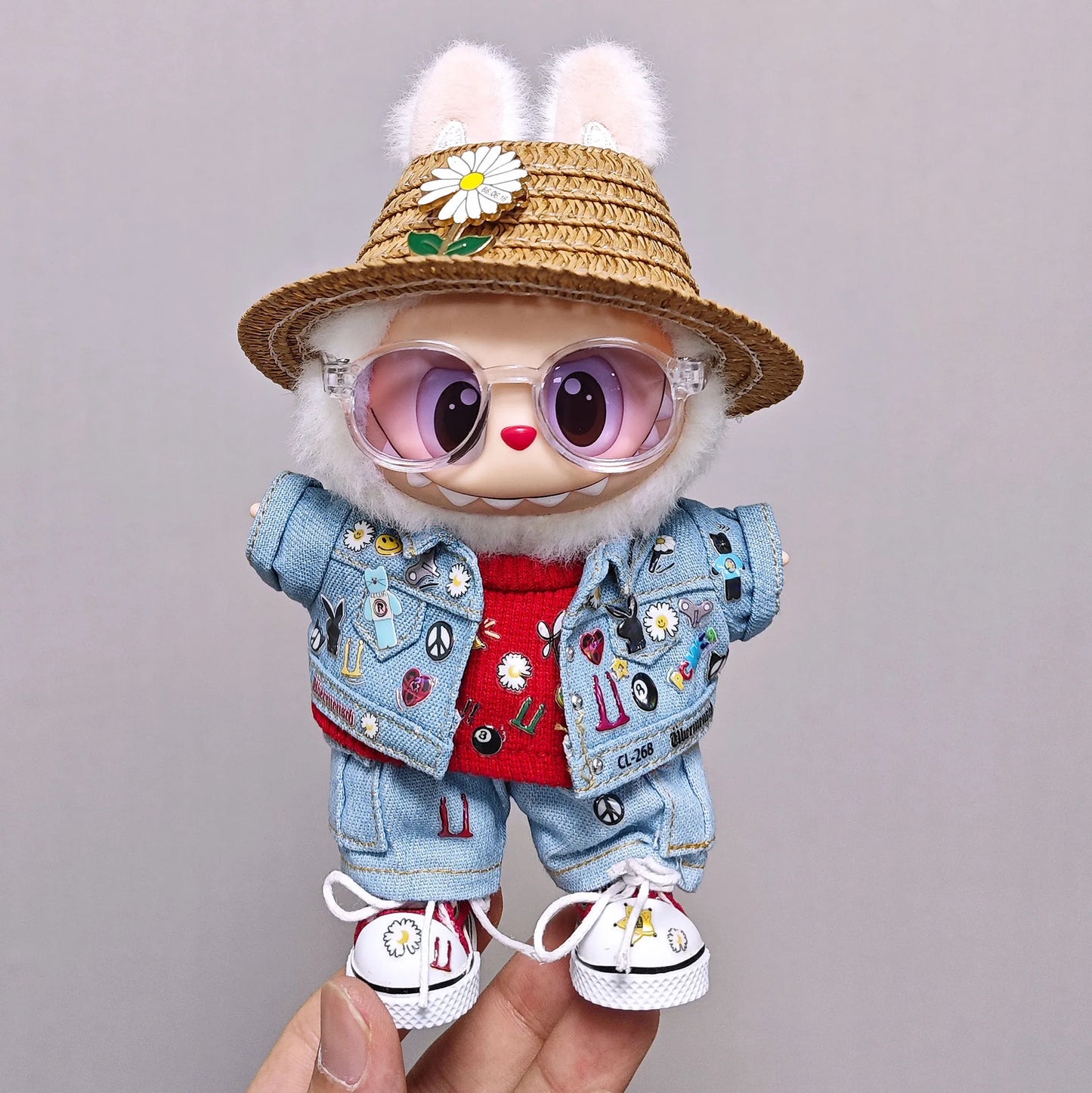 Labubuキッズ服用高品質15cm - 17cm西洋デニム服と靴セット Labubuユニバーサル服