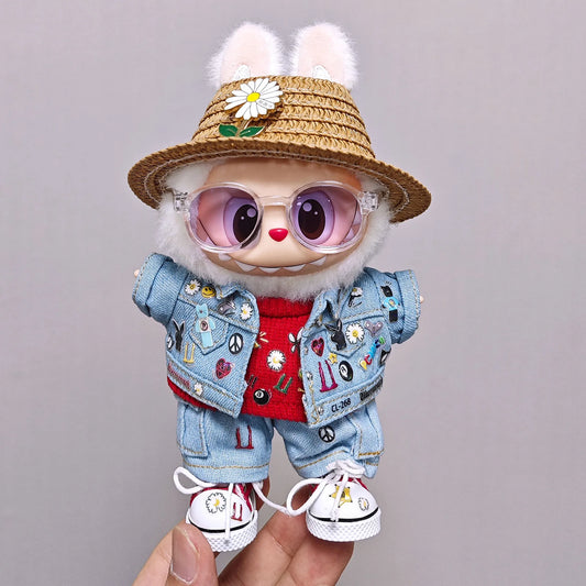 Labubuキッズ服用高品質15cm - 17cm西洋デニム服と靴セット Labubuユニバーサル服