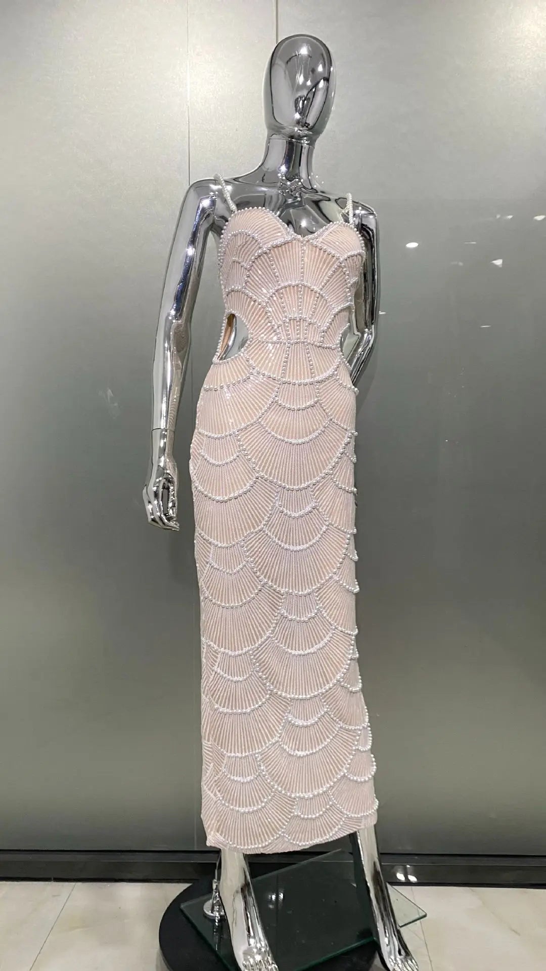 Deluxe Exquisite Sequin Beaded Sexy Hollow Suspender Dress Celebrity Birthday Party Dinner Dress Sweet Date Prom Dress