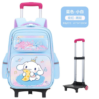 New Kuromi 2-Wheel Trolley School Bag Girls Cartoon Melody Backpack Load-Reducing Large Capacity 6-Wheel Trolley Backpack
