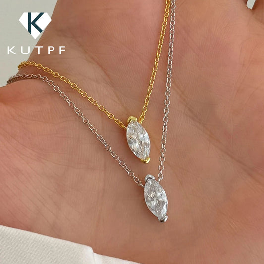 1CT Marquise Moissanite Pendant Neckalce 925 Sterling Silver Plated Gold Water Drop Diamond Necklaces Certified For Women Daily