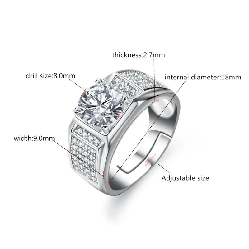 Bague Ringen Real Moissanite Ring For Men Sterling Silver 2 Carat Round Brilliant Diamonds Engagement Ring Male Wedding Jewelry