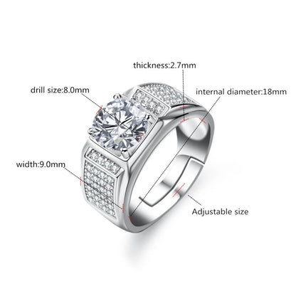 Bague Ringen Real Moissanite Ring For Men Sterling Silver 2 Carat Round Brilliant Diamonds Engagement Ring Male Wedding Jewelry