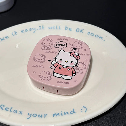 Contact Lens Box Cute Cartoon Doll Pattern Contact Lens Companion Box Care Box Portable Cartoon Box with Mirror