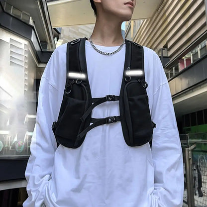 Multi-pocket Chest Bag European American Style Men Chest Bag Reflective Strip Street Culture Inspired Bag Men Safety Vest