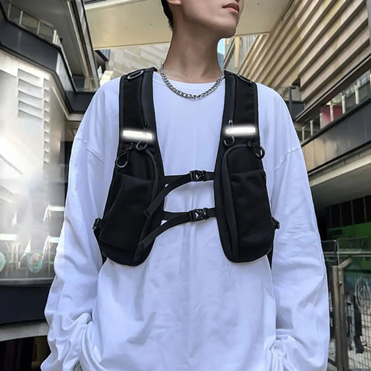 Multi-pocket Chest Bag European American Style Men Chest Bag Reflective Strip Street Culture Inspired Bag Men Safety Vest