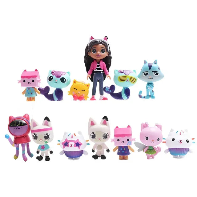 13pcs Gabby Dollhouse Anime Figure Toy Smiling Car Cat Hug Gaby Girl Dolls Mercat Cartoon Action Figure Kids Xmas Birthday Gifts