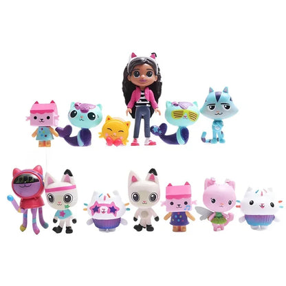 13pcs Gabby Dollhouse Anime Figure Toy Smiling Car Cat Hug Gaby Girl Dolls Mercat Cartoon Action Figure Kids Xmas Birthday Gifts
