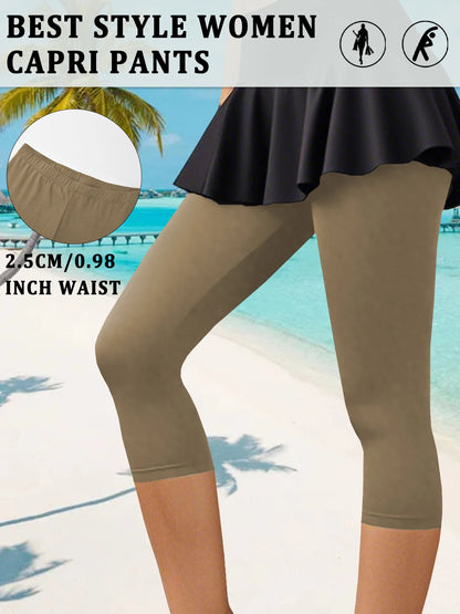 Women's Super Soft Capri Pants High Stretchy Breathable Pants No See Through Workout Running Yoga Athletic Pants Gym Leggings