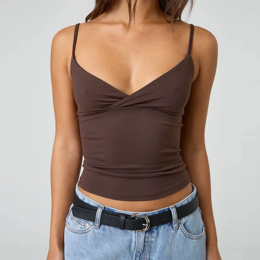 Y2k Clothes Women's Summer Cropped Cami Tops Sleeveless Open Back V Neck Solid Color Slim Fit Tank Tops