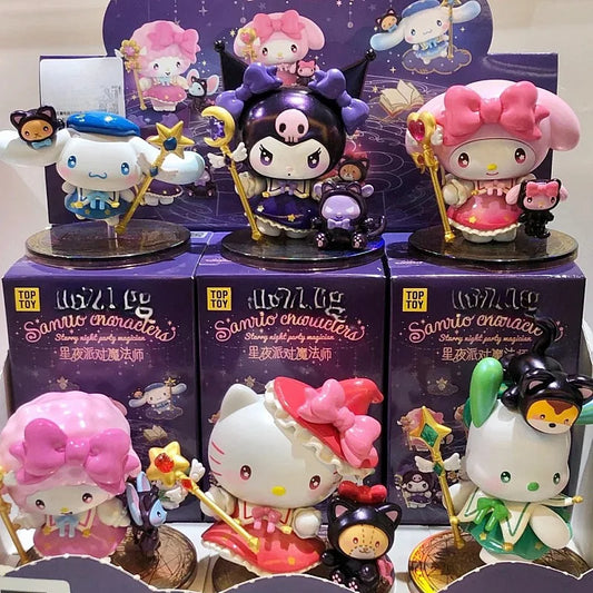 Anime Sanrio Character Starry Night Party Magician Series Blind Box My Melody Kuromi Hellokitty Piano Cute Toy Doll Gift